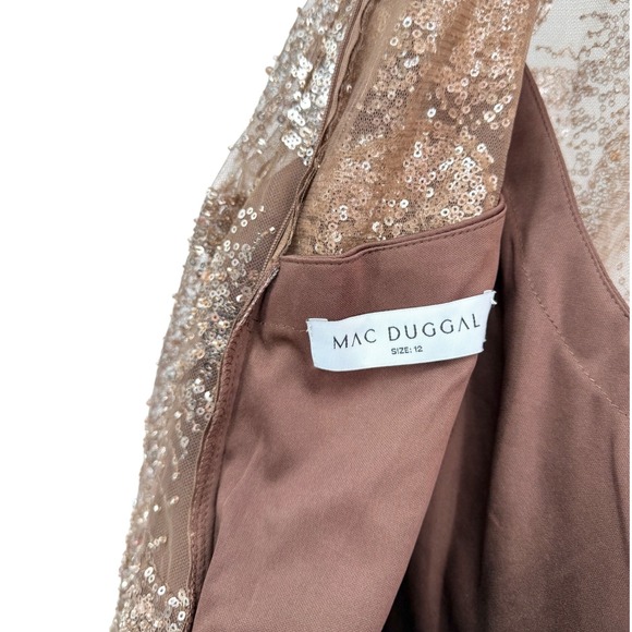 Mac Duggal Brown Embellished Long Sleeve High Neck Evening Gown $698 - Size 12 - Picture 13 of 14